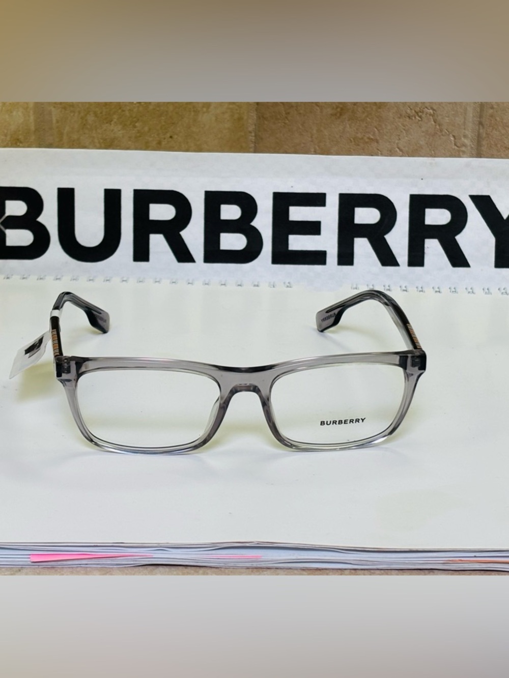 New Burberry BE2334 3028 Grey Transparent Rectangular Men’s Optical Eyeglasses